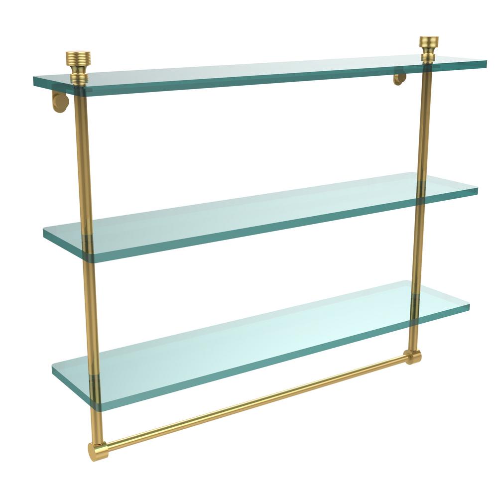 Allied Brass PR-1//22TB-PB 22 Inch Glass Vanity Shelf with Integrated Towel Bar Polished Brass