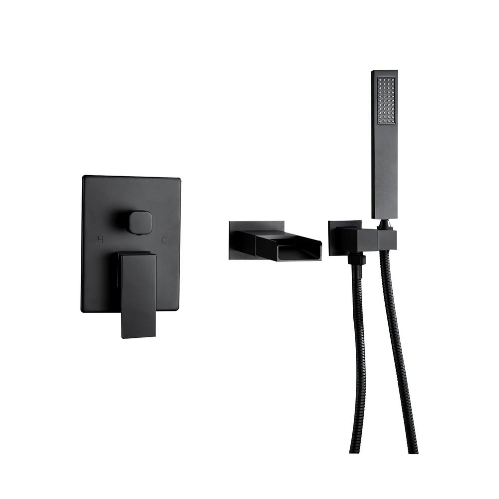 Wellfor Single Handle Wall Mount Roman Tub Faucet With Hand Shower In Matte Black Ceramic Disc Valve Included Wb Tfa003mb The Home Depot - Wall Mount Waterfall Tub Faucet With Hand Shower Wellfor Single Handle Wall Mount Roman Tub Faucet With Hand Shower In Matte Black Ceramic Disc Valve Included Wb Tfa003mb The Home Depot - Wall Mount Waterfall Tub Faucet With Hand Shower