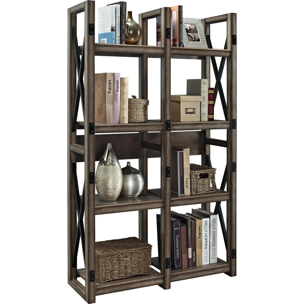 Ameriwood 60 In Rustic Gray Metal 8 Shelf Etagere Bookcase With