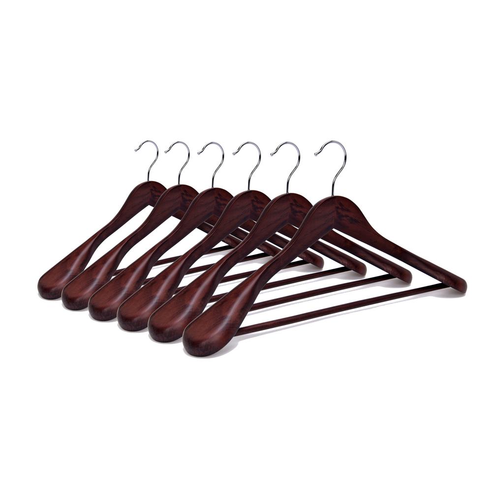 Natural Finish StorageWorks 6-Pack Solid Wooden Extra-Wide Shoulder Suit Hangers with Anti-Rust 360 Degree Swivel Hook