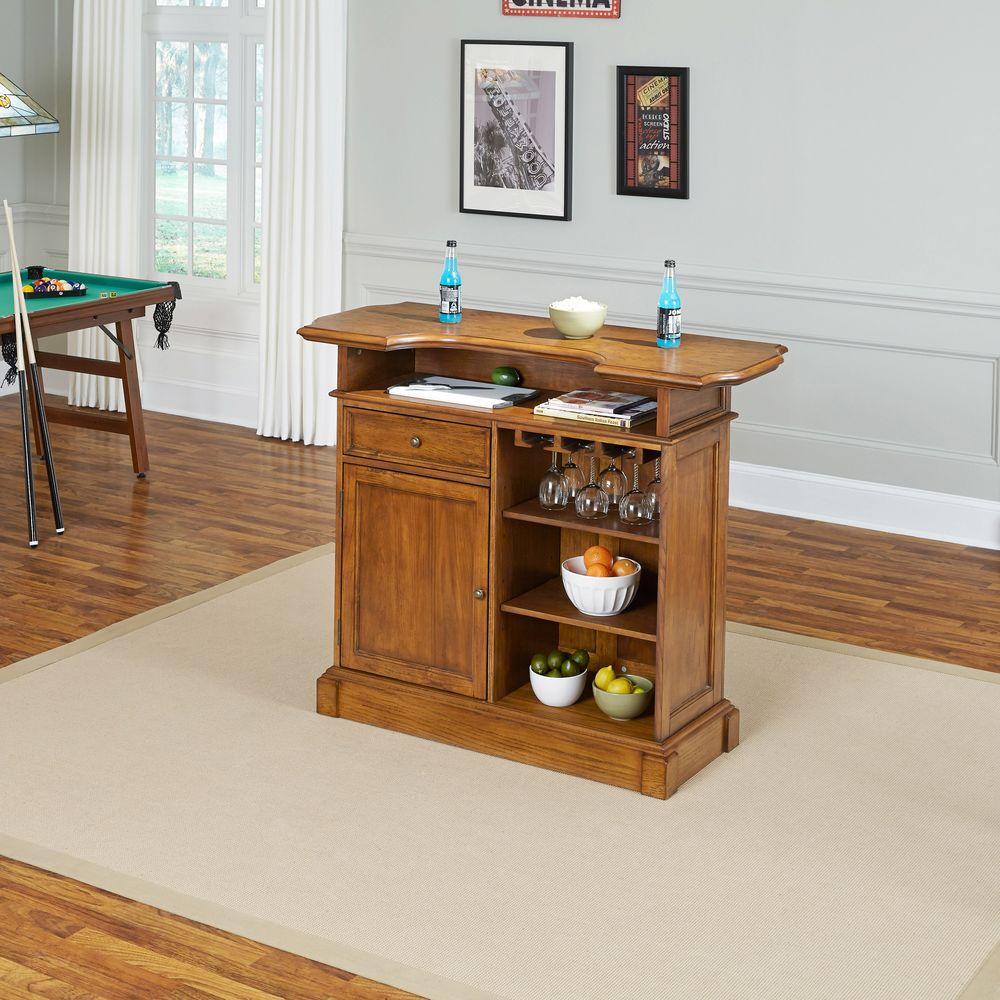 Home Styles Americana 4 Shelf Oak Bar With Foot Rail 5004 99 The Home Styles Americana 4 Shelf Oak Bar With Foot Rail