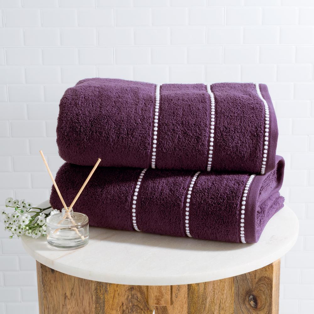 Lavish Home 2 Piece Solid Eggplant Cotton Bath Towel Set 67 0036 E Solid Eggplant Cotton Bath Towel Set