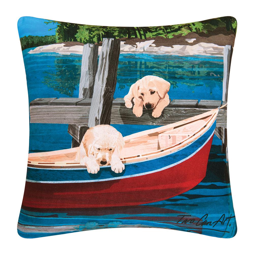 UPC 008246325185 product image for C&F HOME Puppies and Canoe Standard Pillow, Blue/ Cream/ Red | upcitemdb.com