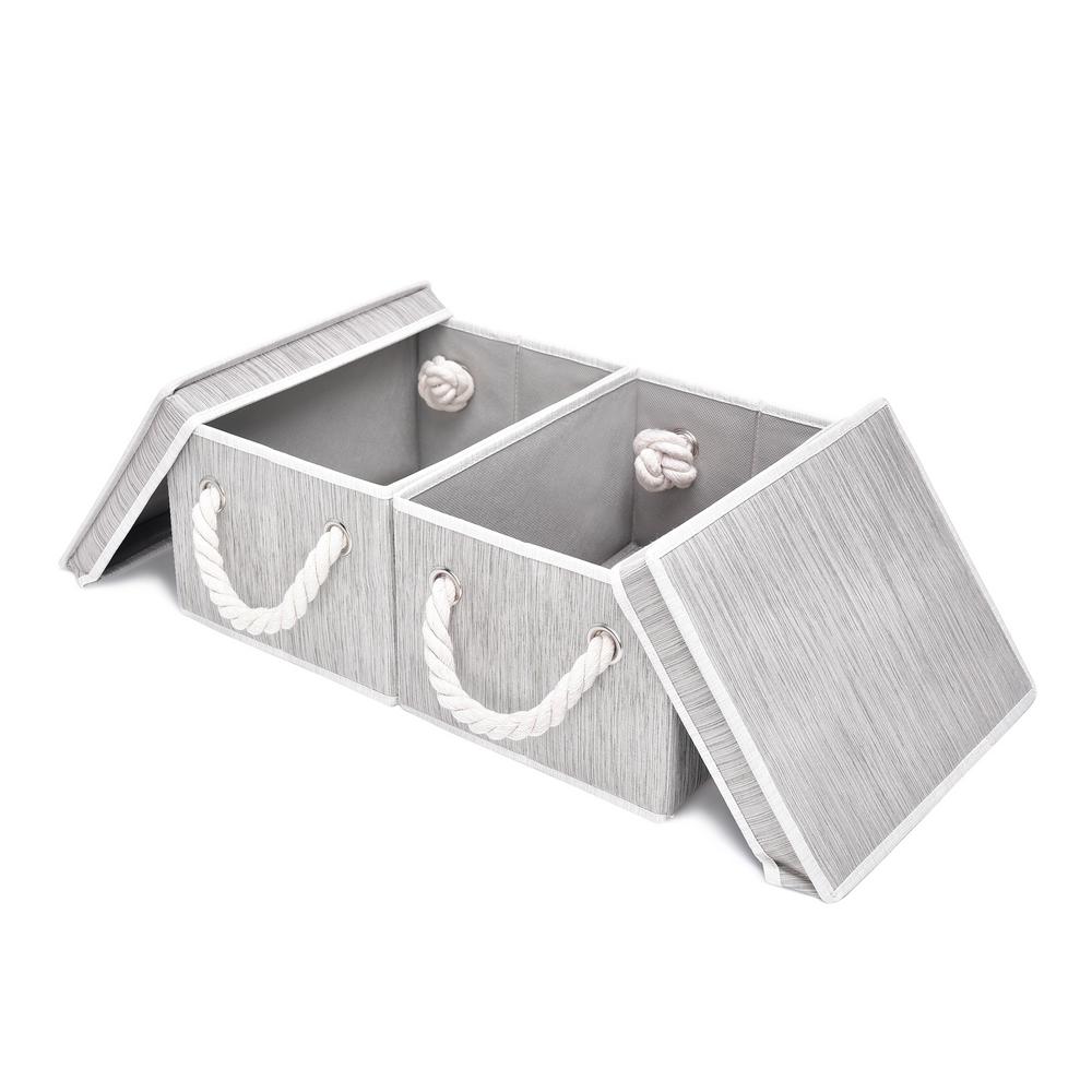 Brown /& Beige Mixing of Gray Bamboo Style Jumbo StorageWorks 65L Storage Box Cloth Box with Double-Open Lid and Strong Cotton Rope Handle
