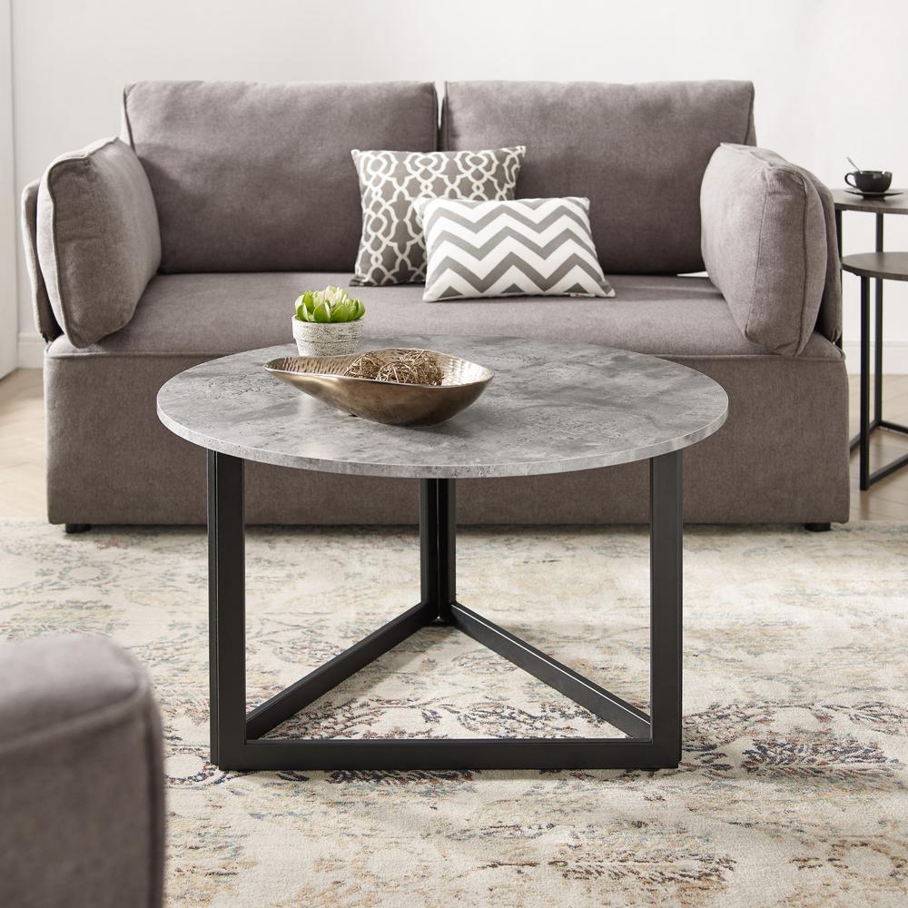 Cream Accent Chairs With Round Concrete Top Coffee Table Contemporary Living Room