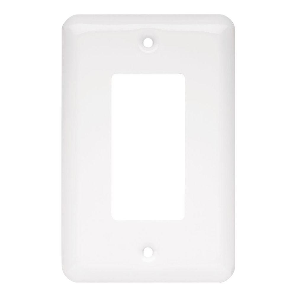 Liberty Stamped Round Decorative Single Rocker Switch Plate, White