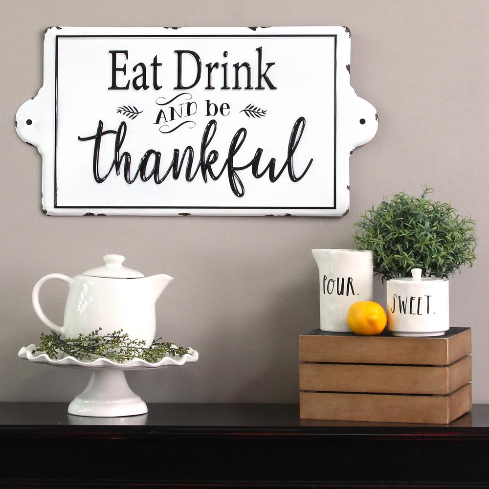 Stratton Home Decor Eat Drink Be Thankful Enamel Wall Art