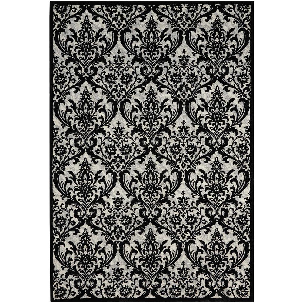 Nourison Damask Black White 2 Ft X 4 Area Rug