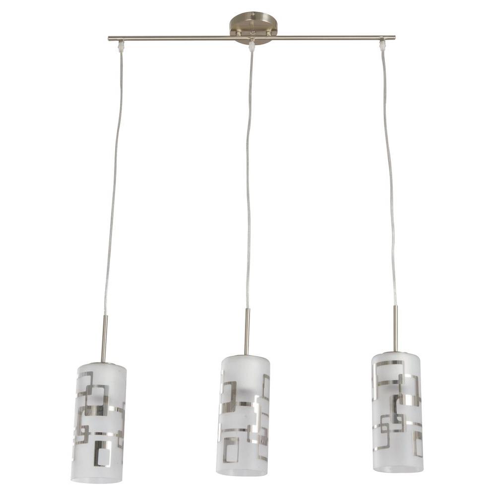 Hampton Bay 3-Light Brushed Nickel Ceiling Mini Pendant with Modern Pattern Etched White Glass Shades was $94.97 now $38.88 (59.0% off)