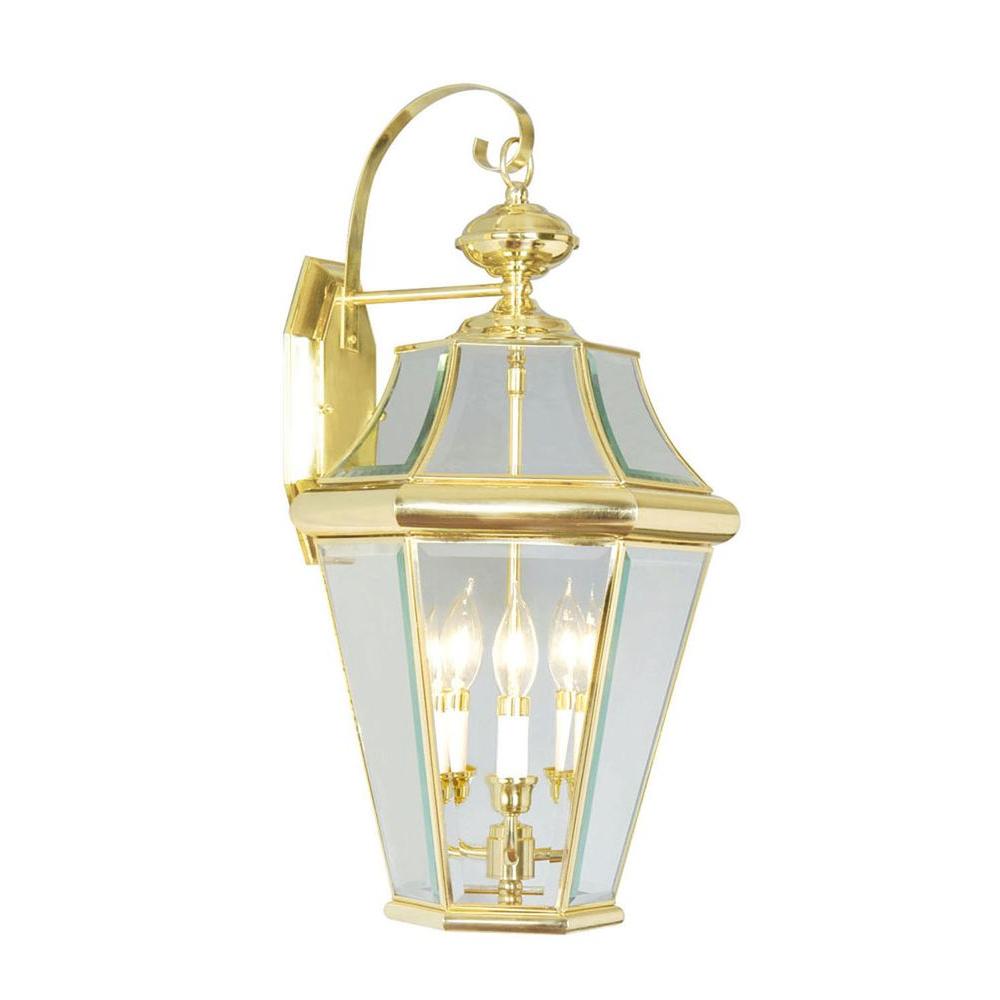 Livex Lighting Wall Mount 3 Light Polished Brass Outdoor Incandescent Wall Lantern Sconce 2361 5834