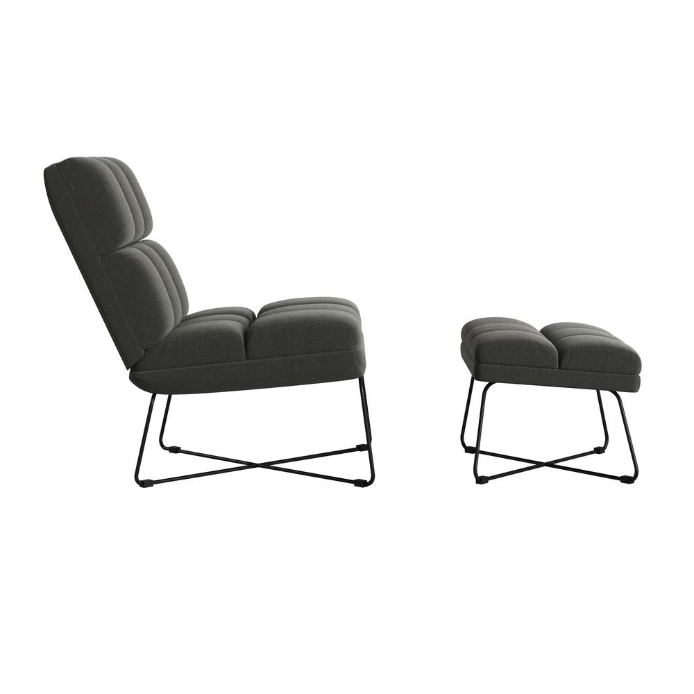 Handy Living Wallis Charcoal Gray Velvet Modern Armless Chair And Ottoman Set A153218 The Home Depot