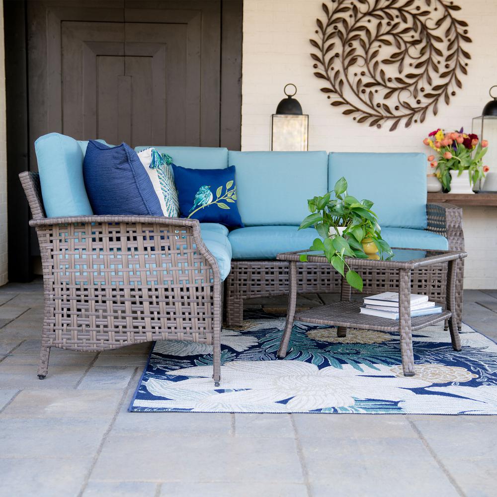 Leisure Made Augusta 5-Piece Wicker Outdoor Sectional Set with Blue ...