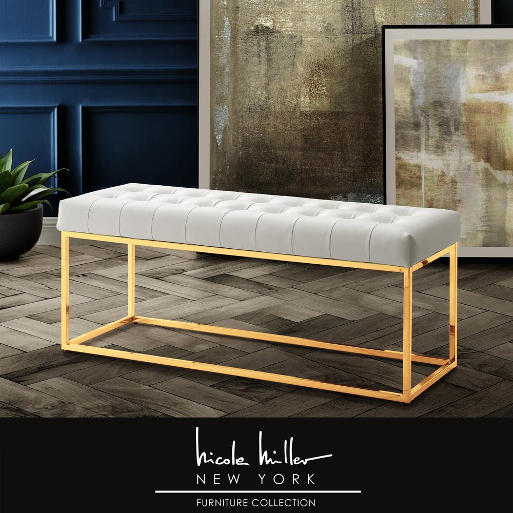 Corliving Antonio 46 In Wide Bench In White Bonded Leather Lad