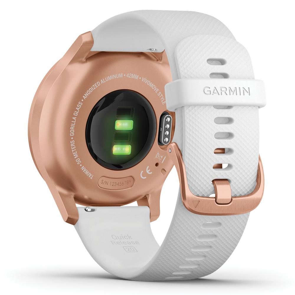 white and rose gold garmin watch