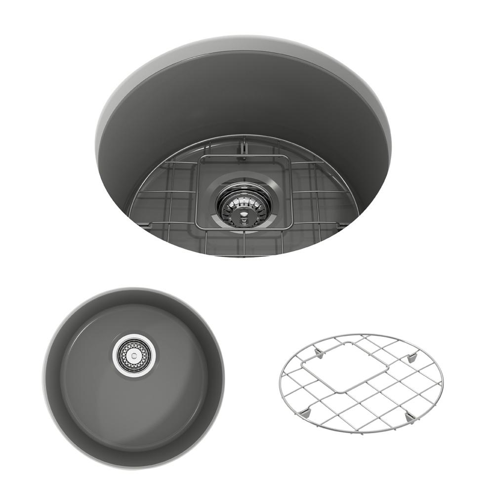 Bocchi Sotto Undermount Fireclay 18 5 In Single Bowl Round Kitchen Sink With Bottom Grid And Strainer In Matte Gray 1361 006 01 The Home Depot