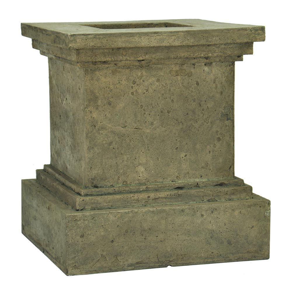 MPG 16-1/2 in. Square Aged Granite Cast Stone Pedestal Planter-PF5430AG