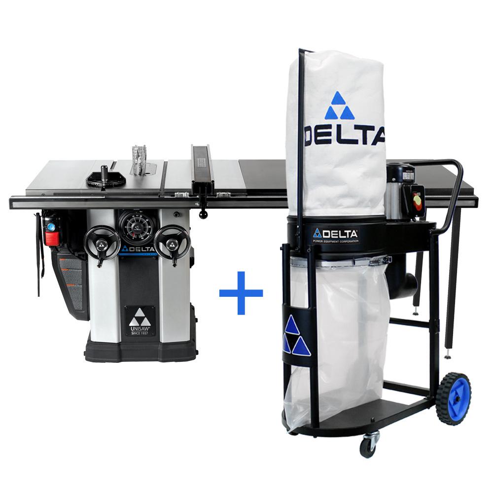 delta 3 hp left tilt unisaw table saw with 52 in biesemeyer fence system and free 1 0 hp dust collection system 36 l352d the home depot 3 hp left tilt unisaw table saw with 52 in biesemeyer fence system and free 1 0 hp dust collection system