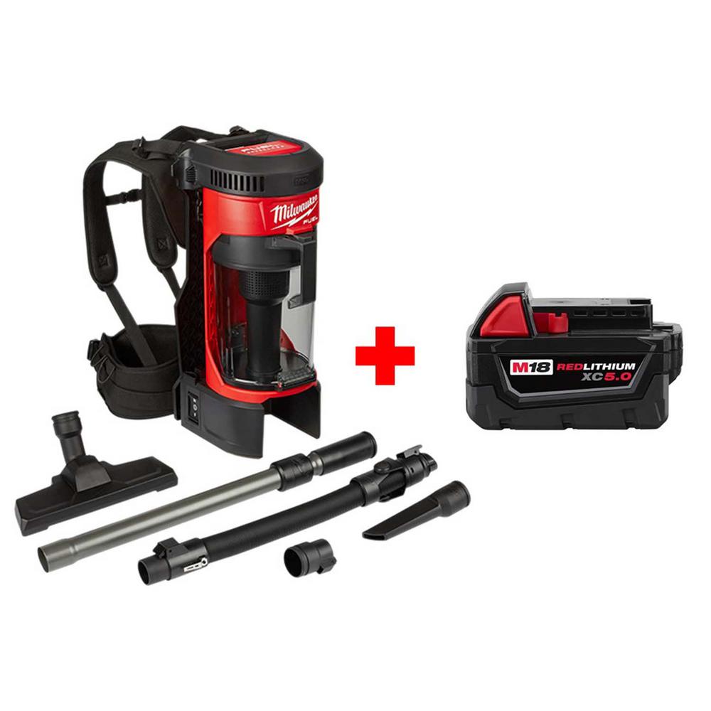 Milwaukee M18 FUEL 18-Volt 1 Gal. Lithium-Ion Brushless Cordless 3-in-1 Backpack Wet/Dry Vacuum with Free M18 XC 5.0 Ah Battery