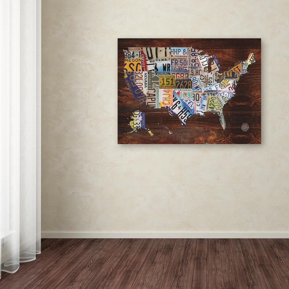 Trademark Fine Art 18 In X 24 In Usa License Plate Map On Wood By Masters Fine Art Printed Canvas Wall Art Ma00880 C1824gg The Home Depot