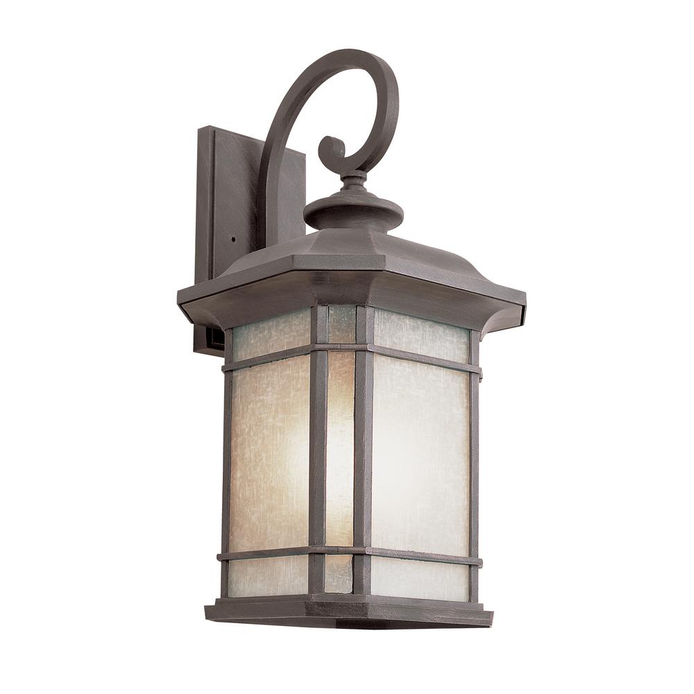 Bel Air Lighting 1 Light Fluorescent Outdoor Rust With Tea Stained Glass Wall Lantern Sconce
