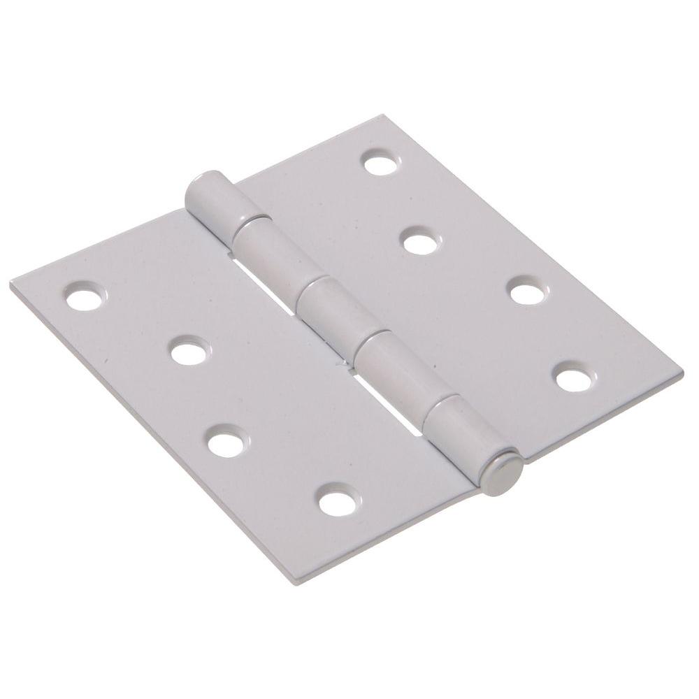 The Hillman Group 4 in. White Residential Door Hinge with Square Corner