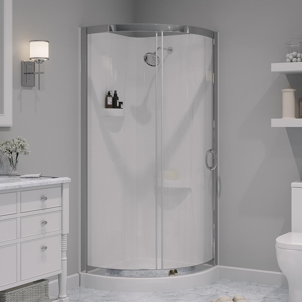 Ove Decors Breeze 31 In X 31 In X 76 In Shower Kit With Reversible Sliding Door And Shower Base