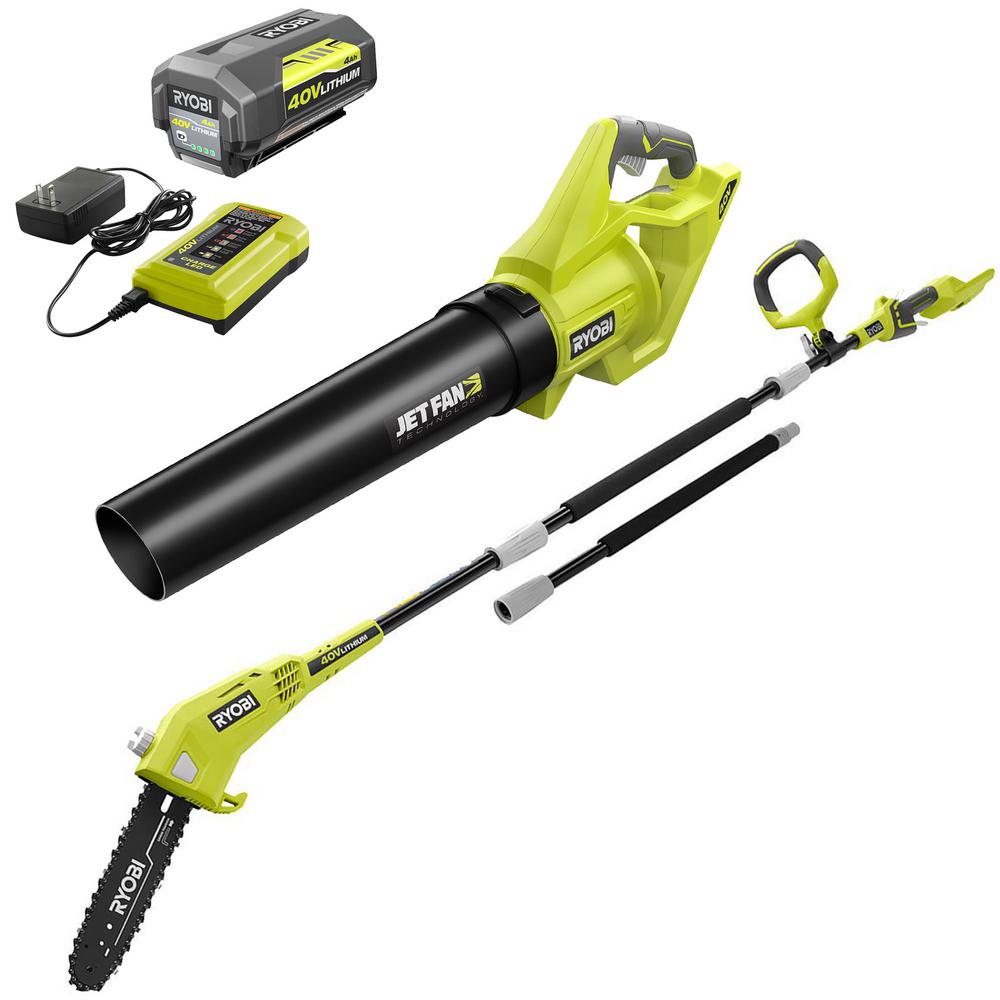 RYOBI 110 MPH 500 CFM 40Volt LithiumIon Jet Fan Leaf Blower and 10 in