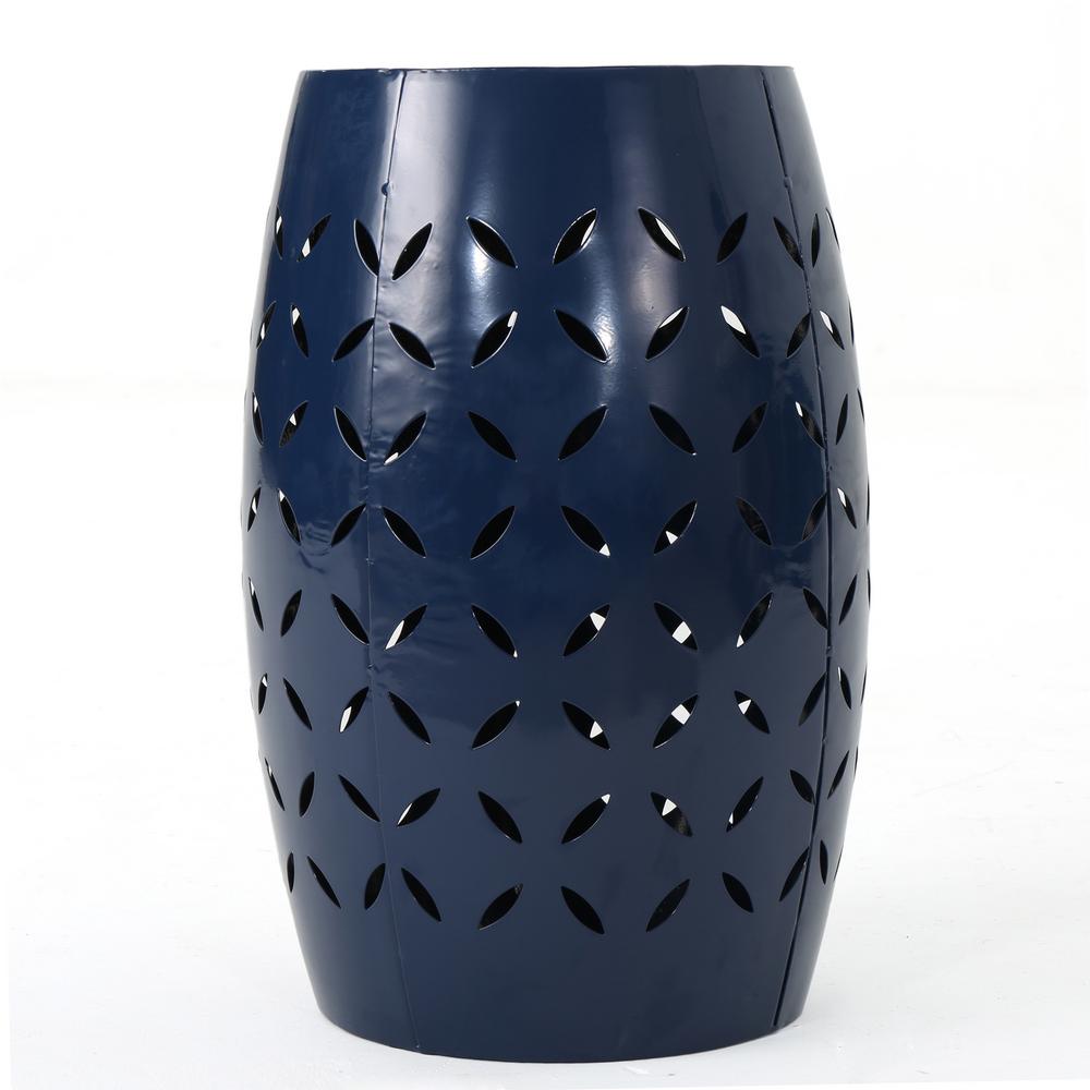 Noble House Lilac Dark Blue Round Metal Outdoor Side Table