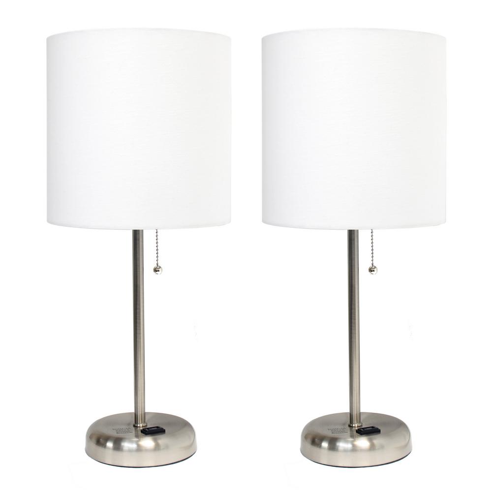 LimeLights Stick Lamp with Outlet and Fabric Shade Two Pack Set