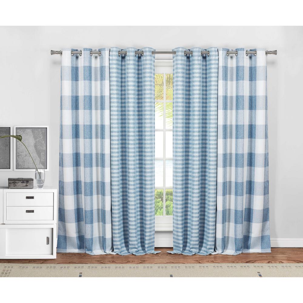 BLACKOUT 365 Stripe Blue Polyester Blackout Grommet Window Curtain 37 in. W x 84 in. L (2Pack