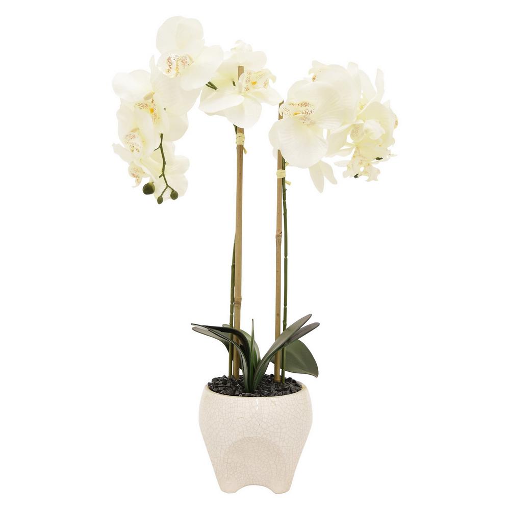 Three Hands 17 In X 6 White Faux Orchid Flower Pot 39286 The White Faux Orchid Flower Pot