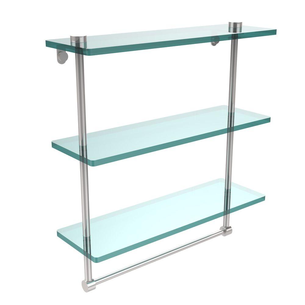 Allied Brass 16 In L X 18 In H X 5 In W 3 Tier Clear Glass Bathroom Shelf With Towel Bar In