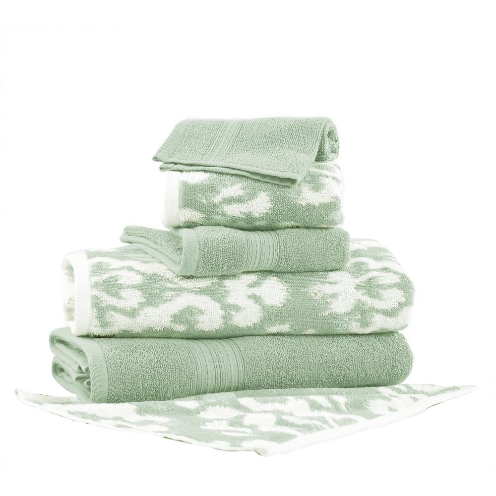 UPC 645470200118 product image for Ikat Damask 6-Piece Cotton Bath Towel Set in Sage (Green) | upcitemdb.com