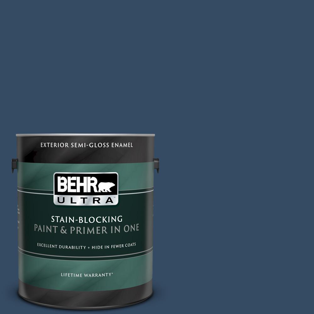 Behr Ultra 1 Gal Ecc 53 3 Outer Space Semi Gloss Enamel Exterior Paint And Primer In One The Home Depot