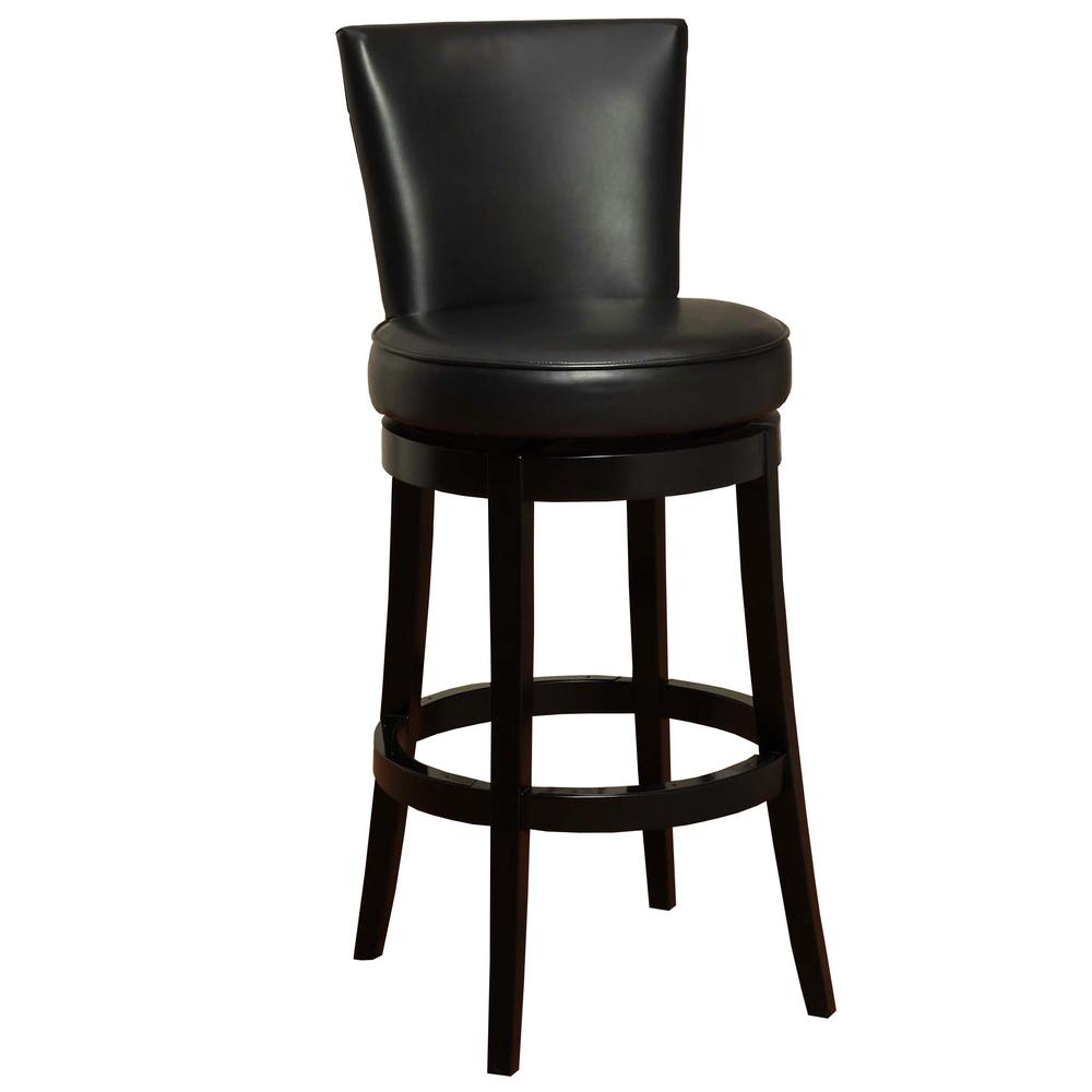 Armen Living Boston 30 in. Black Bonded Leather and Black Wood Finish