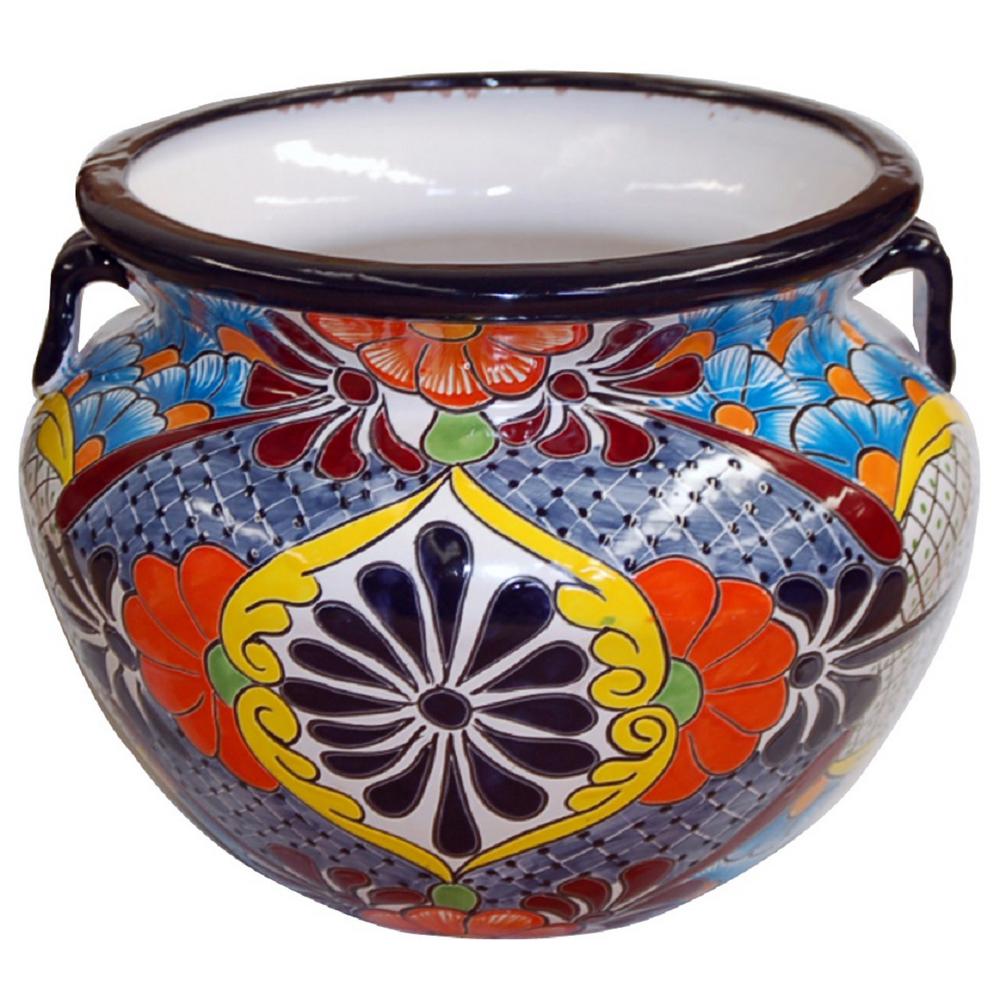 Trendspot 11 in. Dia Multi Yellow Talavera Chata Planter