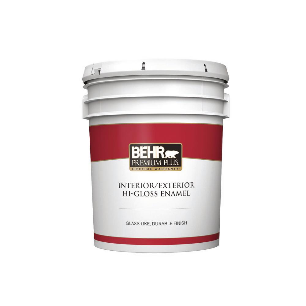 Behr Premium Plus 5 Gal Ultra Pure White Hi Gloss Enamel Interior Exterior Paint