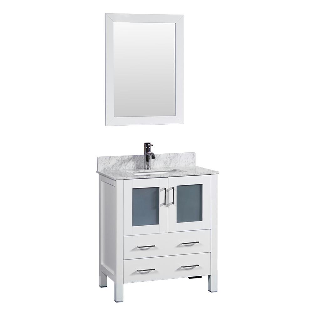 30 In W Single Bath Vanity White With Carrara Marble Top 30 In W Single Bath Vanity White With Carrara Marble Top
