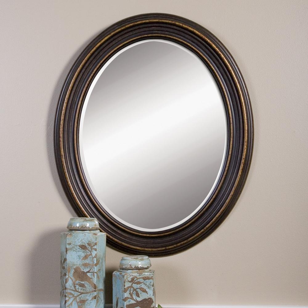 Global Direct 34 In X 28 Rubbed Bronze Wood Oval Framed Mirror Rubbed Bronze Wood Oval Framed Mirror