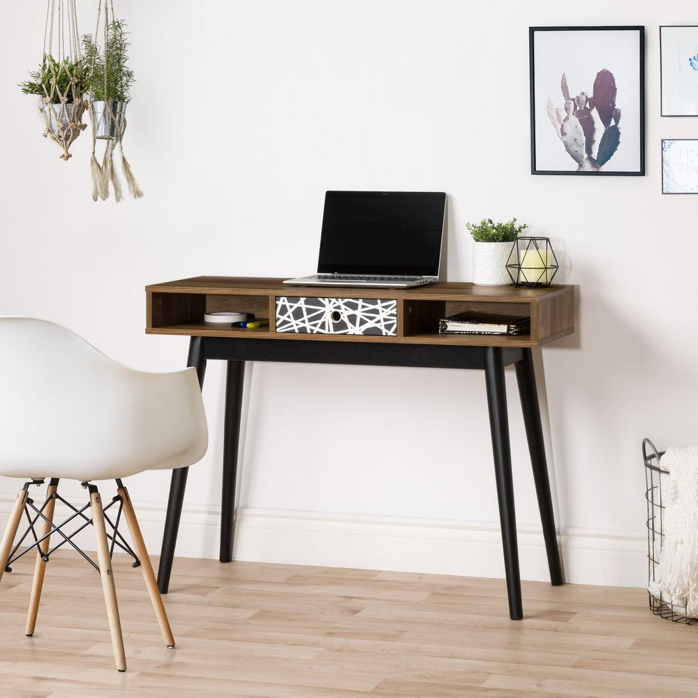 Corliving Acerra Brown And Black Duotone Entryway Table Desk With Black Duotone Entryway Table Desk