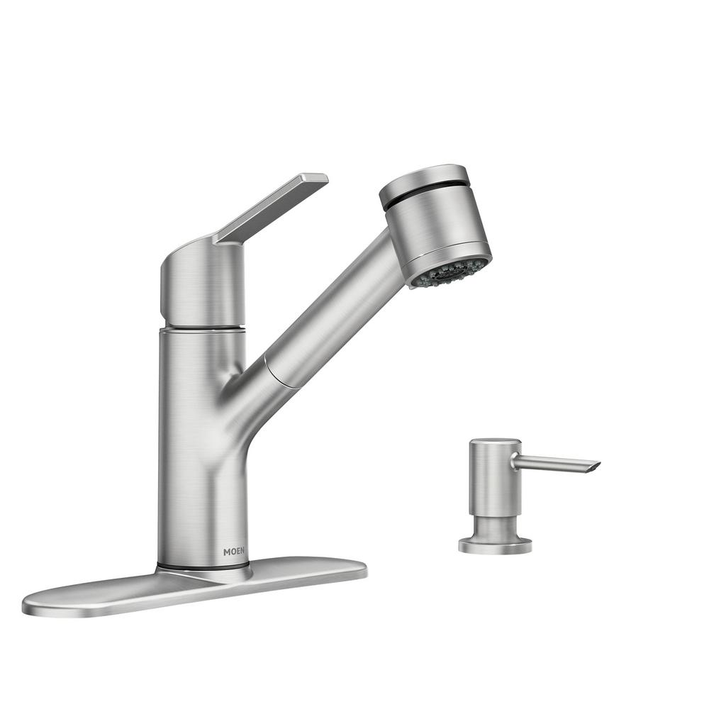 MOEN Pull Out Faucets Kitchen Faucets The Home Depot   Spot Resist Stainless Moen Pull Out Faucets 87701srs 64 400 Compressed 