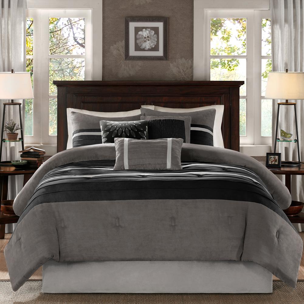 Madison Park Teagan 7 Piece Black Gray California King Comforter