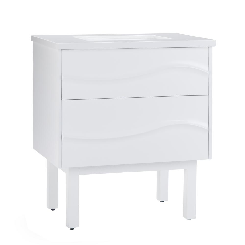 Simpli Home Marlowe 30 in. W x 22 in. D Bath Vanity in White with Marble Extra Thick Vanity Top in Light Grey White with White Basin was $865.45 now $519.0 (40.0% off)