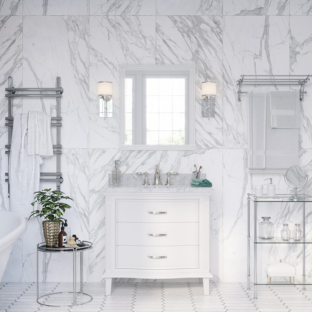 Ove Decors Rachel 36 In Bath Vanity In Pure White With Carrara