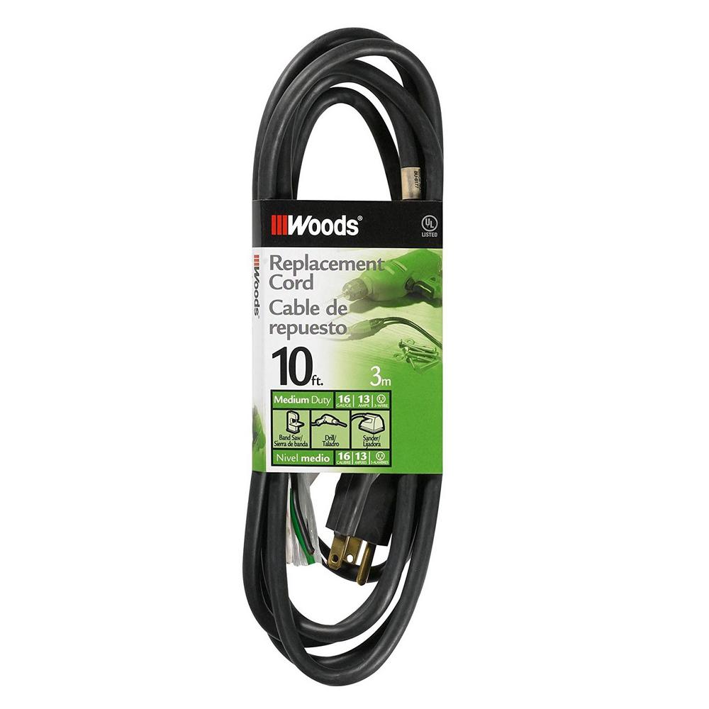 Woods 10 ft. 16/3 SJEW Replacement Power Supply Cord, Black3951 The