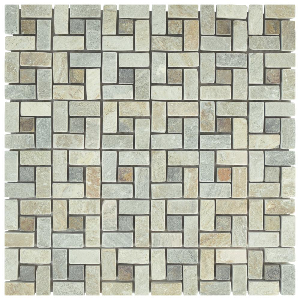 Slate Geometric Pattern Merola Tile Mosaic The Crag Spiral Multi Sunset 12 In X 9 Mm Slate Mosaic