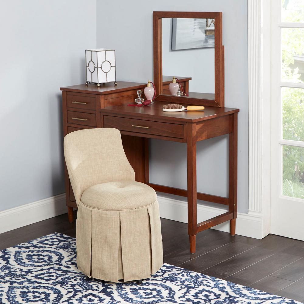 Sullivan Beige Skirted Swivel Vanity Chair With Back
