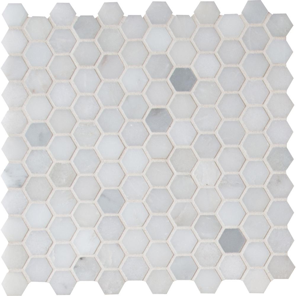Msi Greecian White Mini Hexagon 11 61 In X 81 10mm Greecian White Mini Hexagon 11 61 In X 81 10mm Polished Marble Mesh Mounted Mosaic Tile