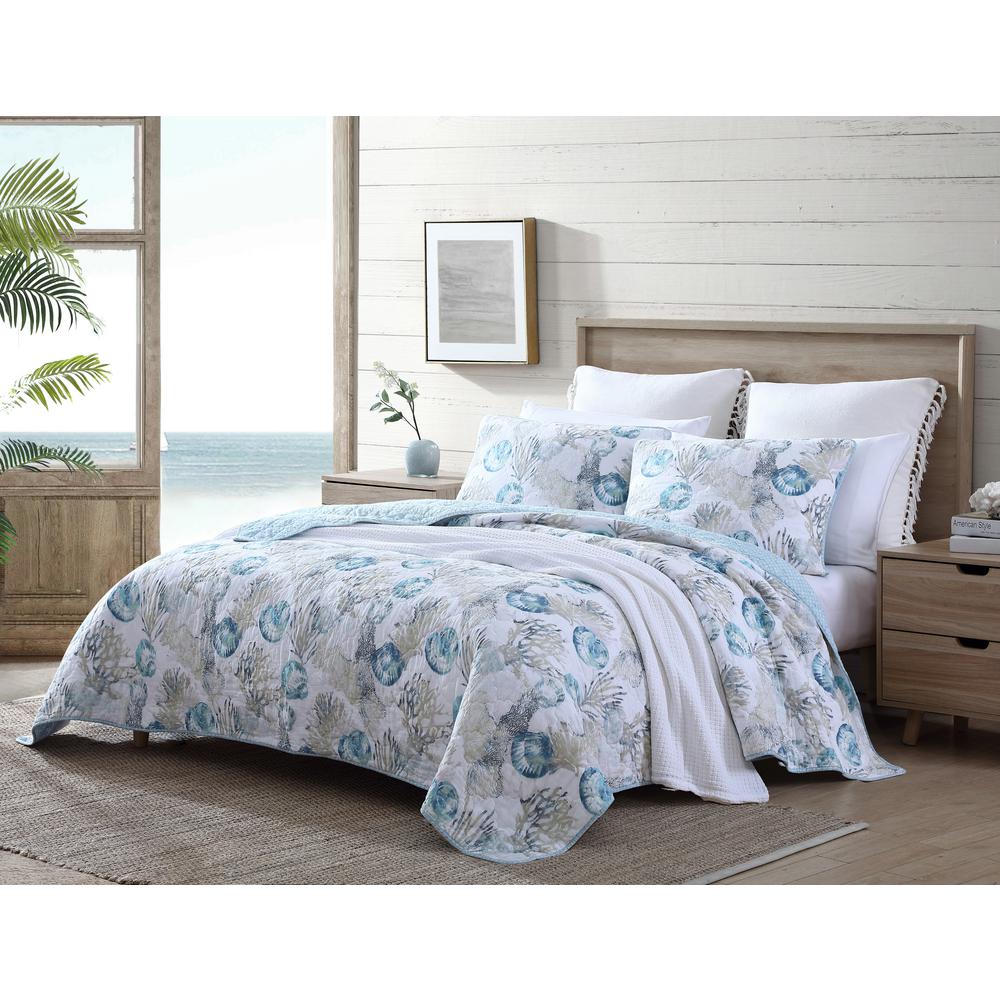 Tommy Bahama Freeport 3Piece Blue Cotton Full/Queen Quilt/Sham Set