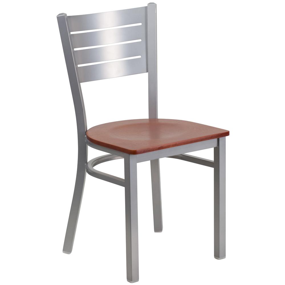 Flash Furniture Hercules Cherry Wood Seat Silver Frame Side Chair Flash Furniture Hercules Cherry Wood Seat Silver Frame Side Chair